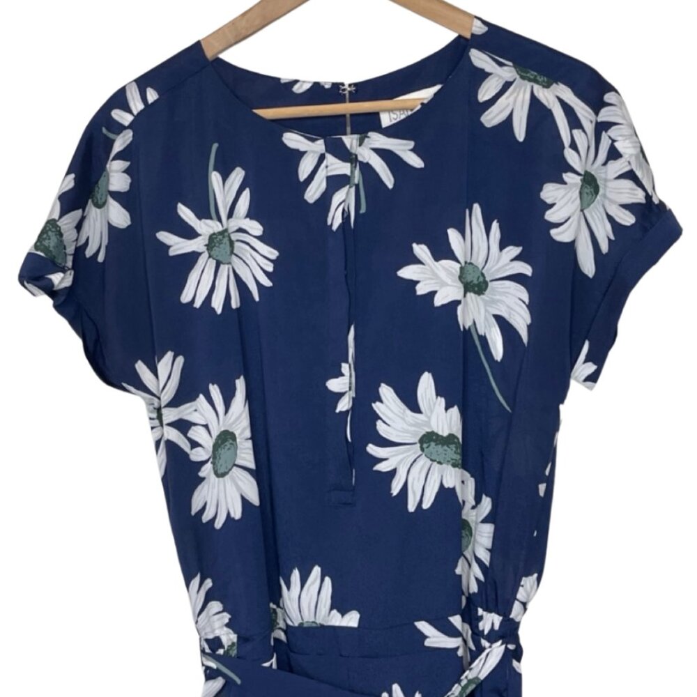 ISANI | Short Sleeve Blue and White Daisy Jumpsuit | Size L - Picture 3 of 12